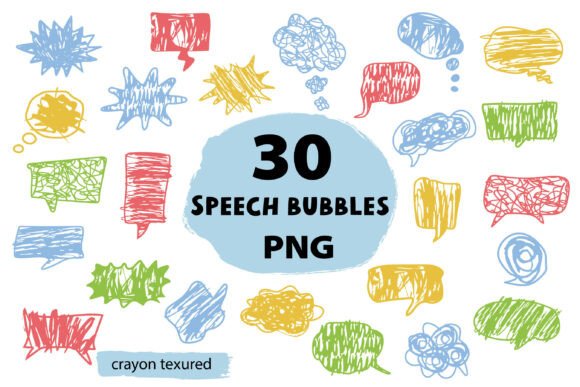 30 Crayon Textured Speech Bubbles: Graphics for Handmade Charm