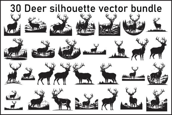 30 Deer Silhouette Vector Bundle Graphics & Illustrations