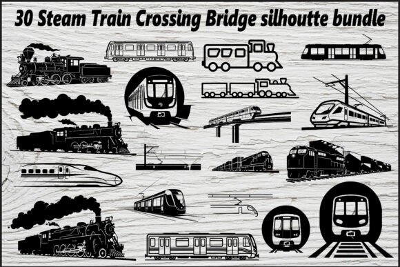 30 Steam Train Crossing Bridge Bundle: Graphics & Illustrations