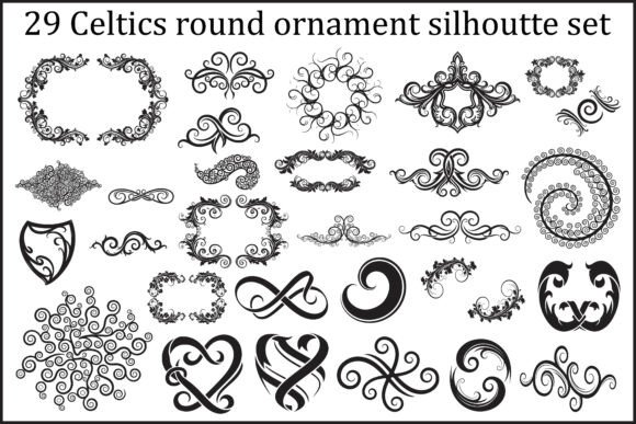 33 Celtic Round Ornament Silhouette Set