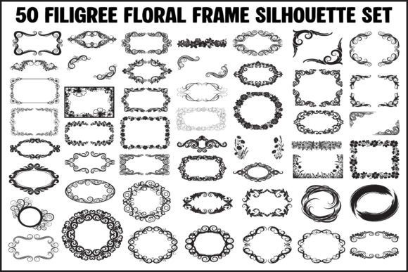 50 Filigree Floral Frame Silhouette Set
