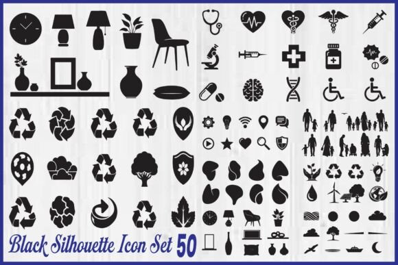 Black Silhouette Icon Set: Modern Graphics & Icons