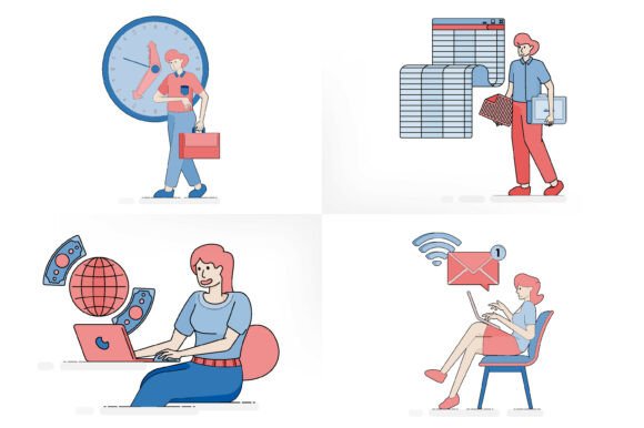 Cartoon Business Work Activity Set Graphics