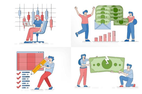 Cartoon Finance Economy and Work Set Graphics