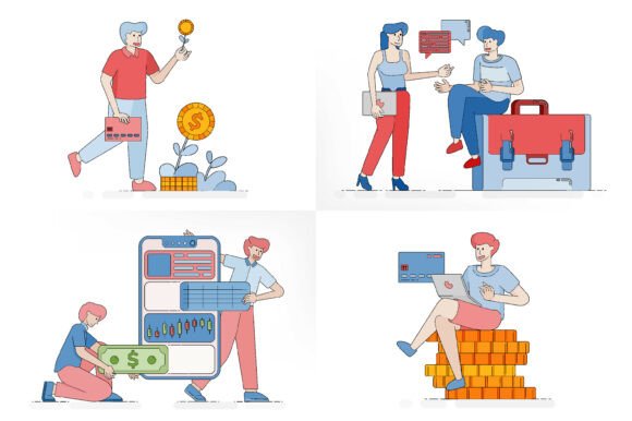 Cartoon Finance Growth and Career Set