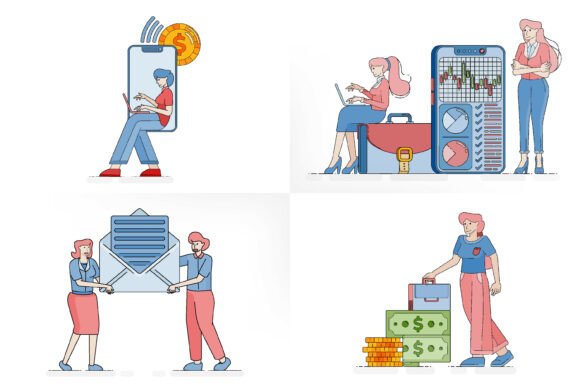 Cartoon Fintech and Work Activity Set
