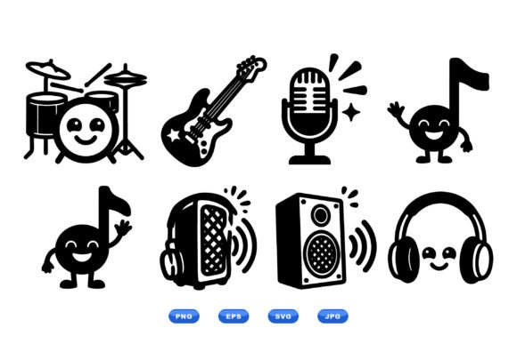 Cute Music Icon Clipart Set: Graphics for Crafts & Content