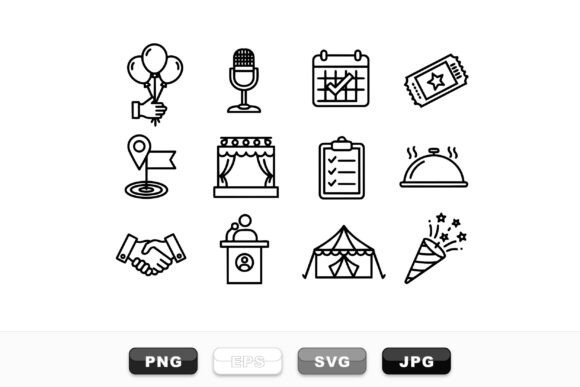 Event Icon Line Art Set: Minimal Graphics for Crafts Brands