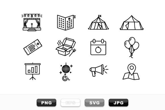 Event Venue Icon Set: Minimalist Graphics for Crafts Brands