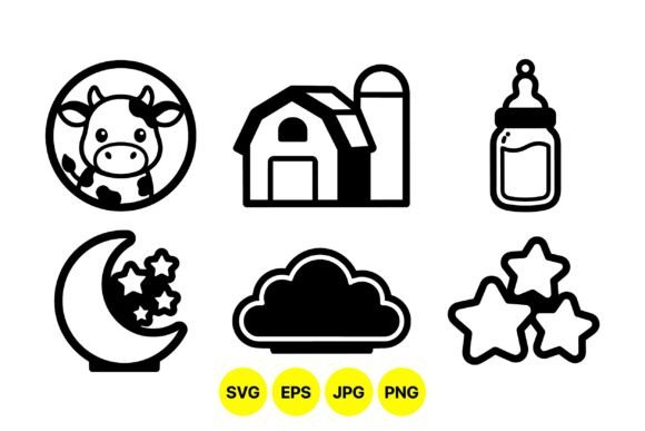 Farm Baby Nursery Icons Set: Graphics & Illustrations for Gentle Branding