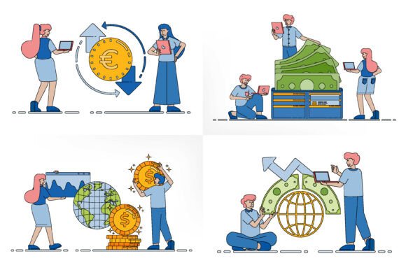 Global Finance and Trading Cartoon Set Graphics