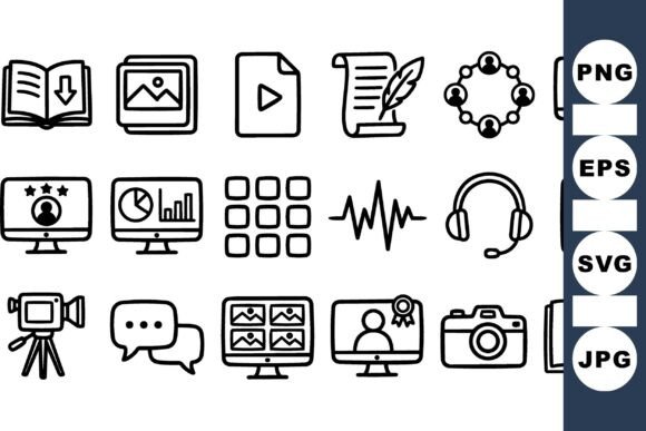 Hand Drawn Media Icons Set: Graphics for Crafts Brands