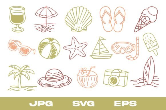 Hand Drawn Summer Doodle Elements: Graphics & Icons