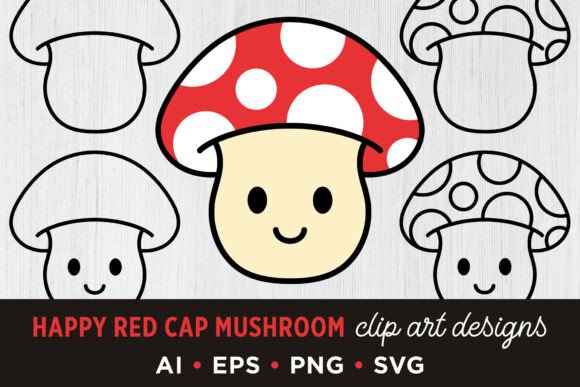 Happy Toadstool Mushroom Clip Art Set: Graphics for Local Branding