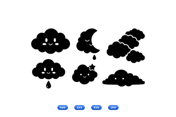 Kawaii Cloud SVG Clipart Pack: Graphics for Playful Crafts