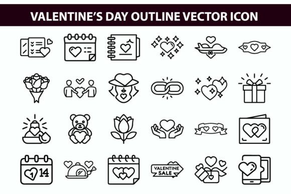 Love and Romance Outline Vector Icons