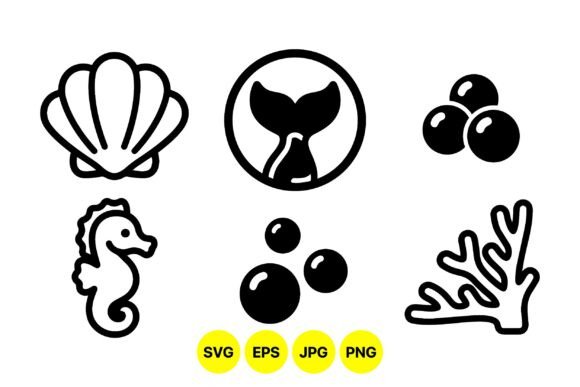 Ocean Sea Life Vector Icons: Graphics & Illustrations