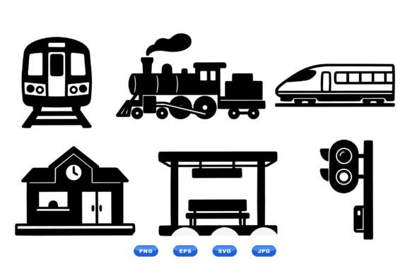 Public Transit Train Icons: Graphics for Crafts & Branding