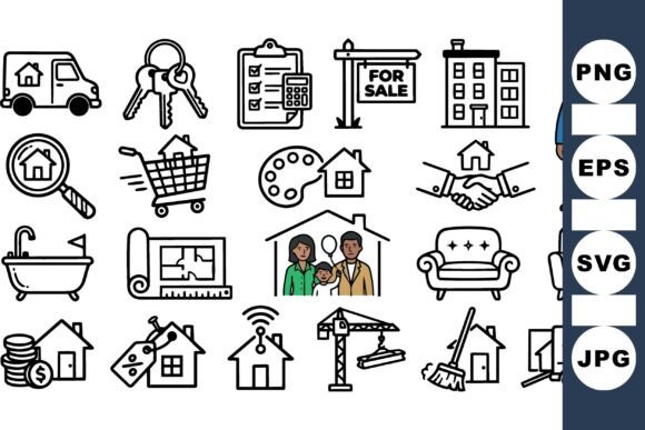 Real Estate Icon Clipart Set: Graphics for Crafts & Content
