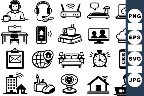 Remote Work Icon Set: Minimal Graphics for Crafts & Content