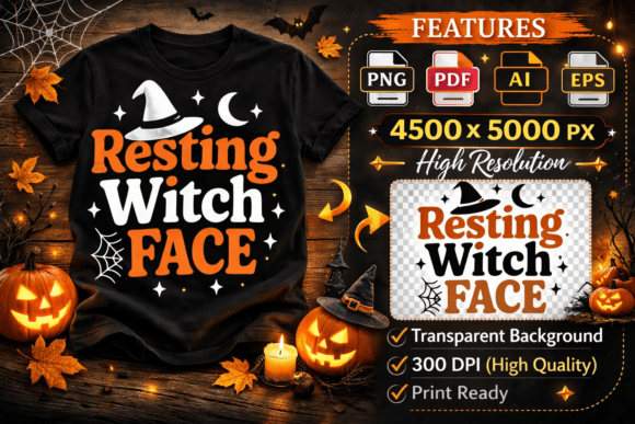 Resting Witch Face Halloween SVG Design for T-Shirt Designs & Graphics