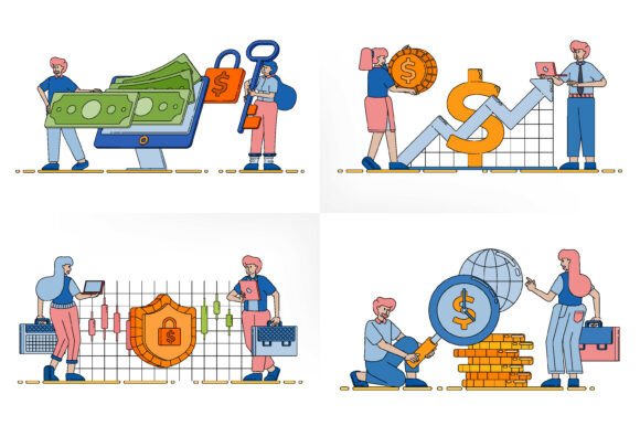 Secure Finance Growth and Banking Set Graphics