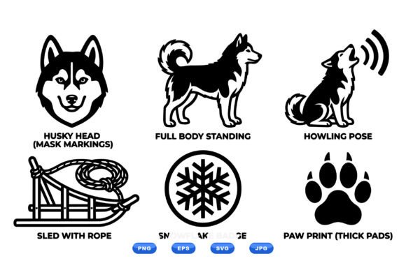 Siberian Husky Icon Clipart: Graphics & Illustrations for Playful Branding