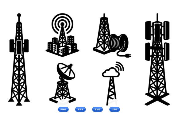 Telecom Tower Clipart Pack: Graphics for Crafts & Tech Brands